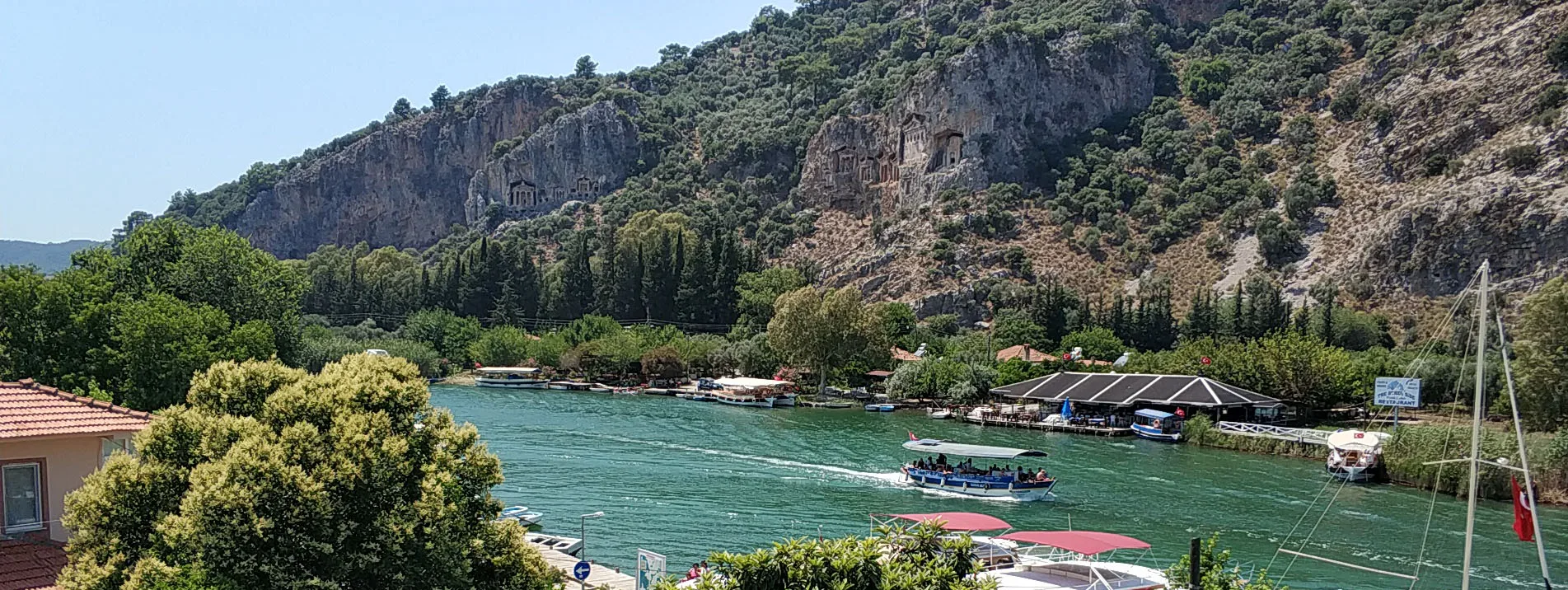 The Dalyan river and royal tombs from the hotel terrace